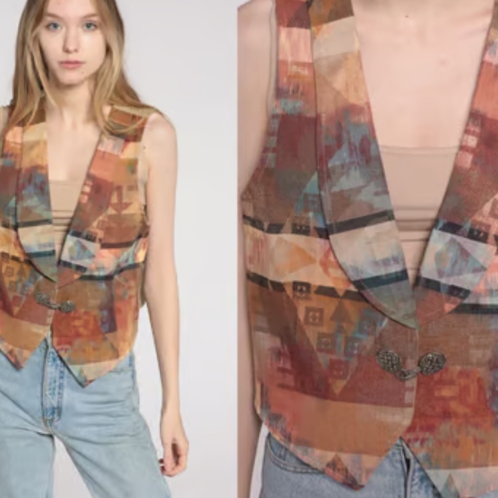 Vintage Roper Southwest Vest 80s Boho Print Hippie Southwestern Vest size 3X